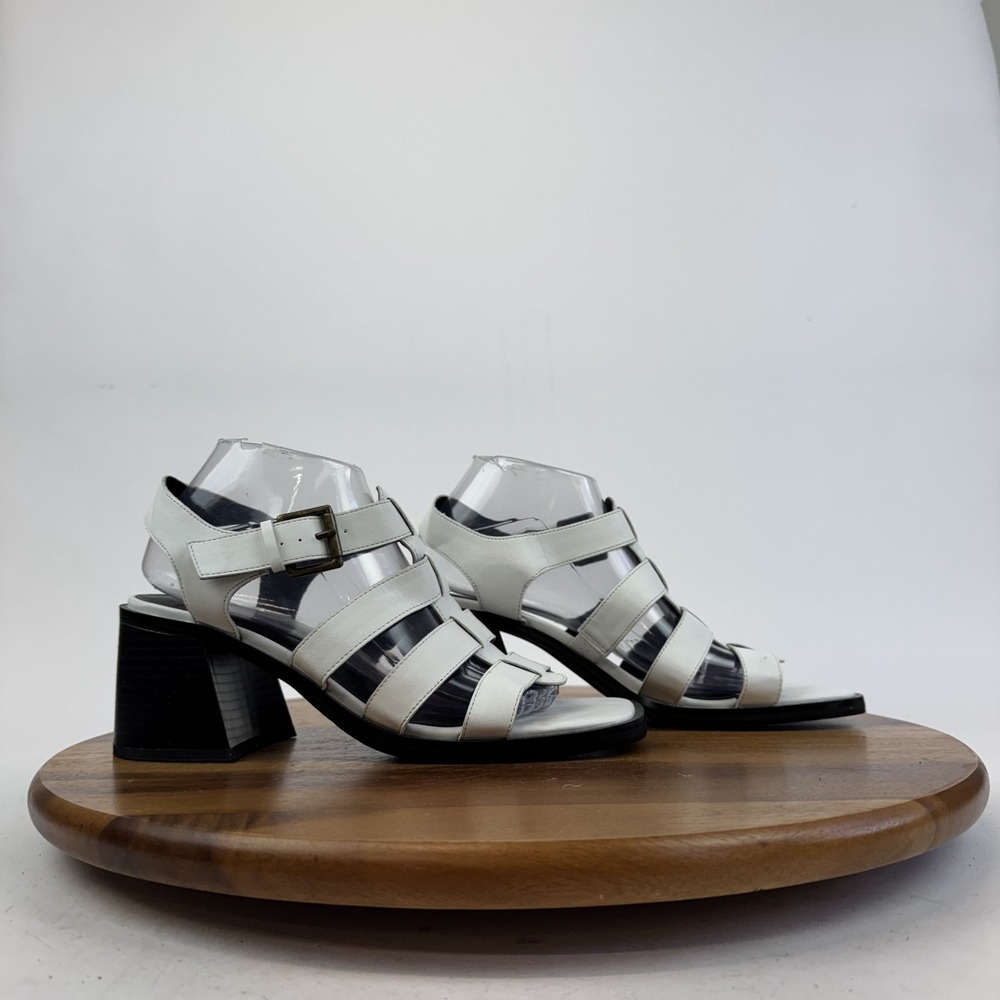 Womens Zodiac Joleen White Faux Leather Gladiator Block Heels Sandals Size 9.5 M